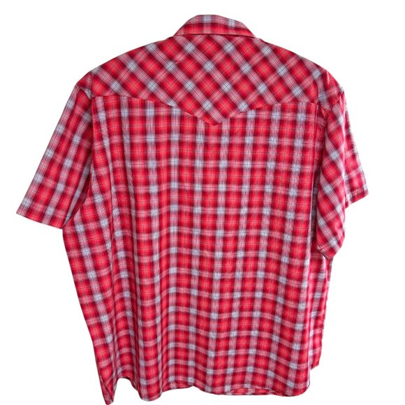 Wrangler Western Red Carmine Plaid Western Snap Short Sleeve‎ Shirt - Picture 6 of 8